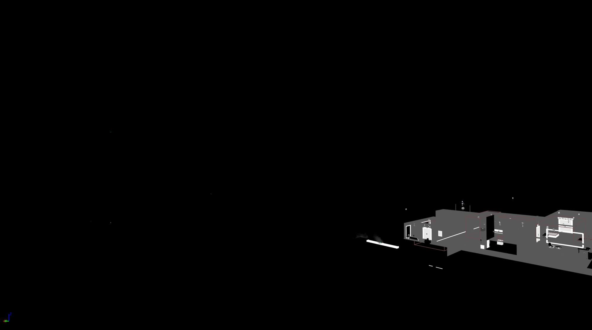 Greyscale lighting channel view highlighting level geometry and shadow layers