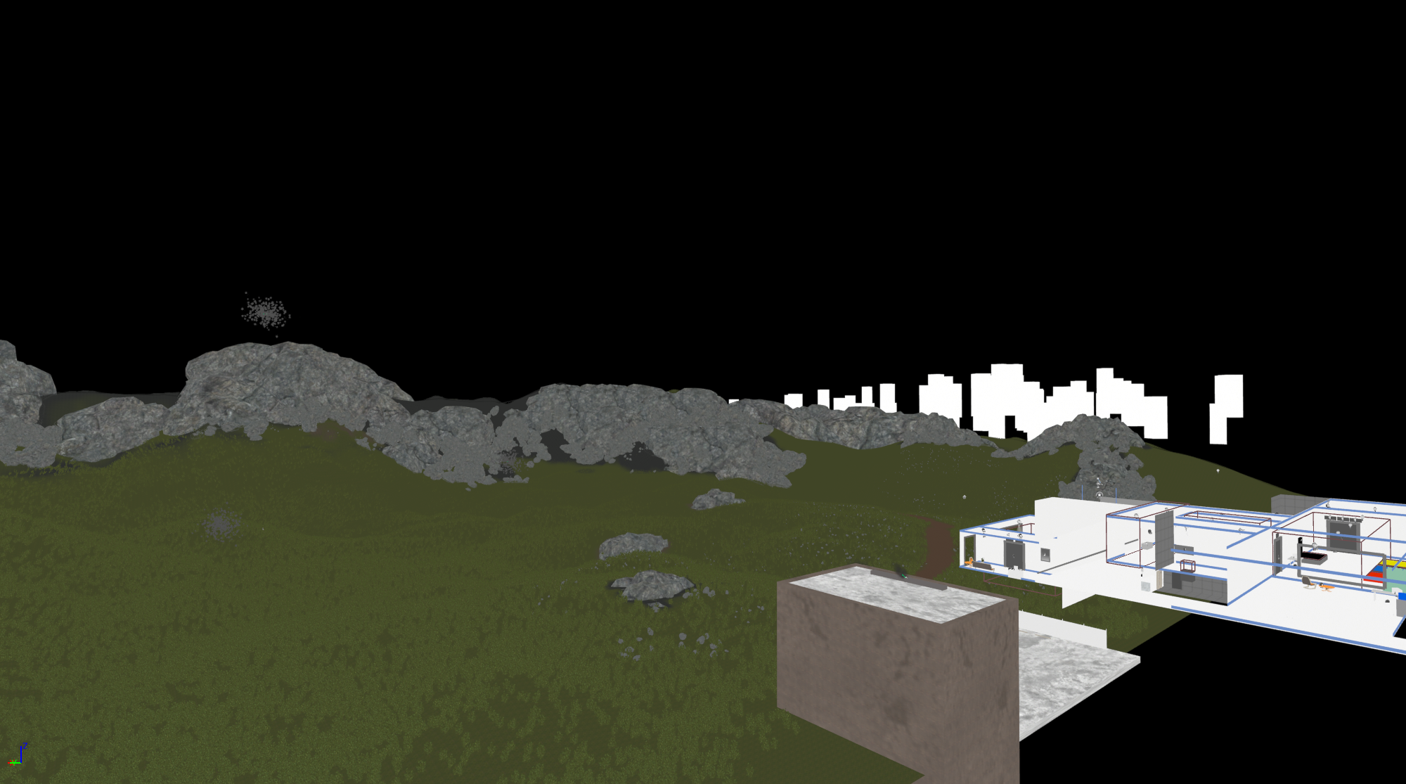 G-buffer debug pass showing surface data segmentation of Four Lights environment